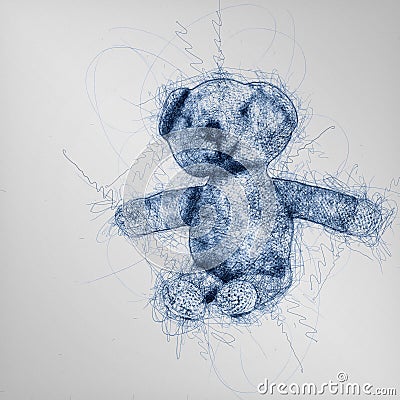 Brown teddy bear makes funny acrobatics drawn by hand Stock Photo