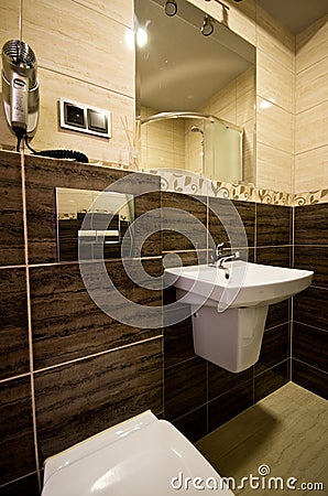 Brown theme bathroom Stock Photo