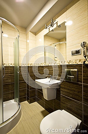 Brown theme bathroom Stock Photo