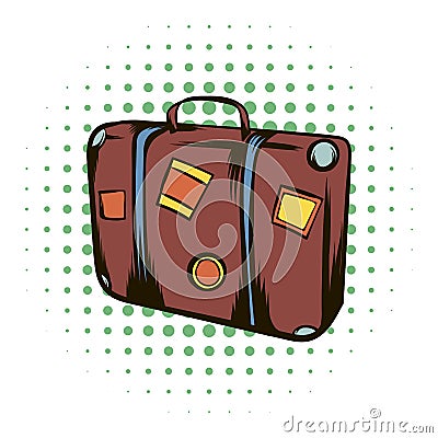 Brown travel suitcase comics icon Vector Illustration