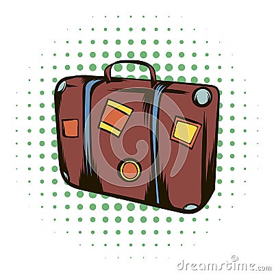 Brown travel suitcase comics icon Stock Photo