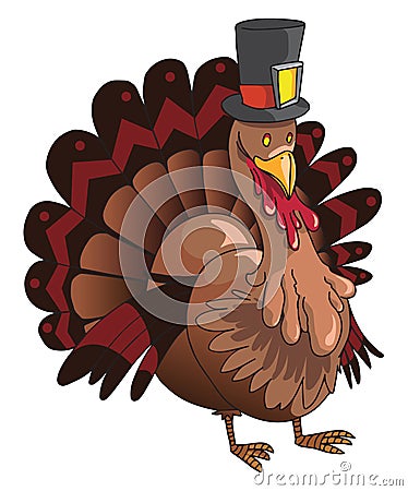 Brown turkey with a hat, illustration, vector Cartoon Illustration