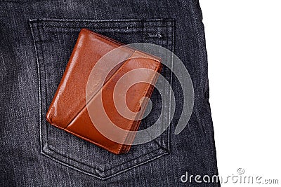 Brown wallet on black jean Stock Photo