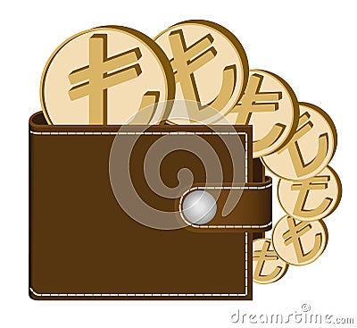 Brown wallet with lira coins Vector Illustration