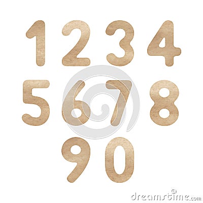 Brown watercolor numbers for design Vector Illustration