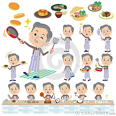 Brown wear beard old man cooking Vector Illustration