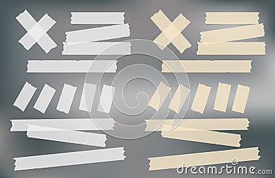 Brown and white adhesive, sticky, masking, duct tape strips for text on gray background. Vector illustration. Vector Illustration