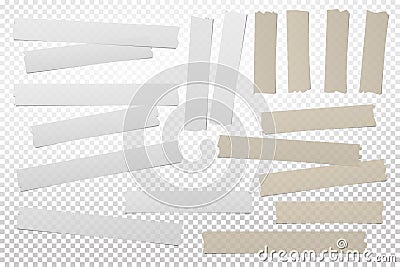 Brown, white adhesive, sticky, masking, duct tape strips for text are on squared gray background. Vector illustration Vector Illustration