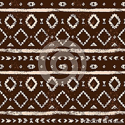 Brown and white aged geometric aztec grunge seamless pattern, vector Vector Illustration