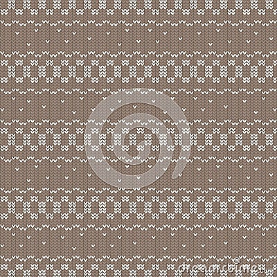 Brown and white circle loop and curved striped with spot knitting Vector Illustration