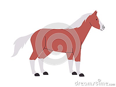 brown and white color horse mare or stallion wild nature mammal animal have tail and power fast run Vector Illustration