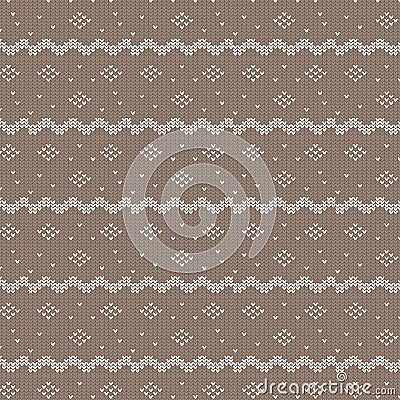 brown and white curved striped with diamond shape and dot knitting pattern background Vector Illustration