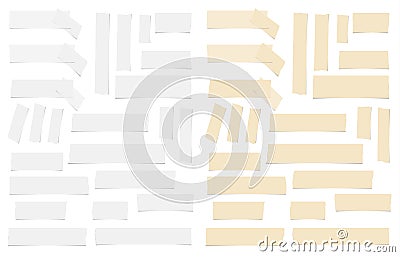 Brown and white different size adhesive, sticky, scotch tape, paper pieces. Vector Illustration