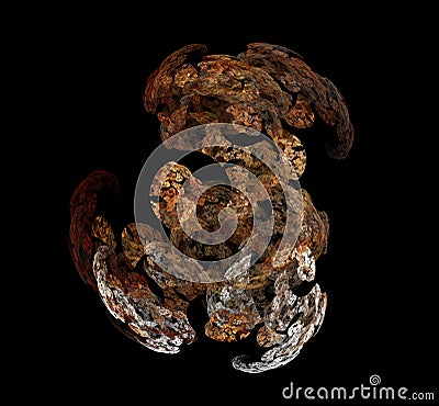 Brown white fractal on black background. Fantasy fractal texture. Digital art. 3D rendering. Computer generated image Stock Photo