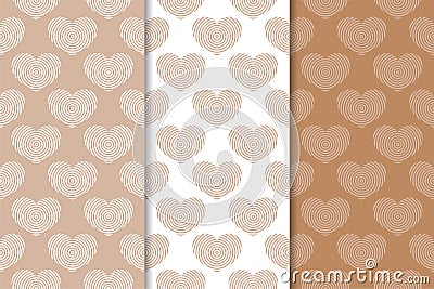 Brown and white hearts as seamless patterns. Romantic vertical backgrounds Vector Illustration