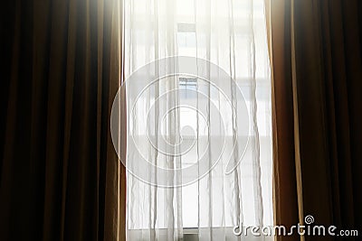 Brown white hospital curtain sunlight Stock Photo