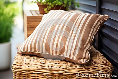 brown wicker cushion under an awning Stock Photo