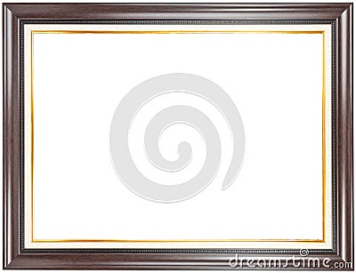 Brown wood frame with gold trim. Stock Photo