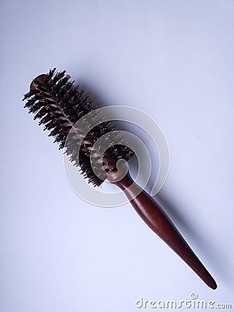 Wood hair brush styling and blowdry Stock Photo