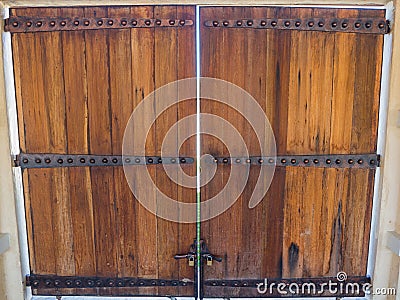 Brown wood old door Stock Photo