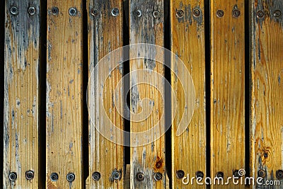 Brown wood strip with peeling paint Stock Photo