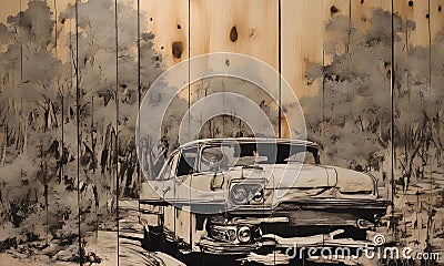 Old Brown Wood Planks Car Texture Nature Background Wooden Wall Design - ai generated Stock Photo