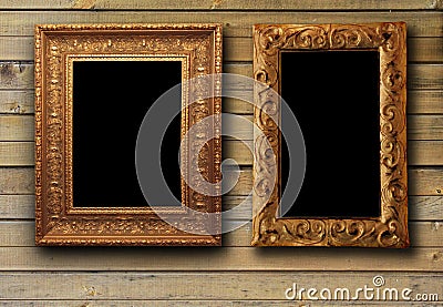 Brown wood texture with picture frames Stock Photo