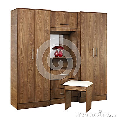 Brown wood wardrobe isolated on white background Stock Photo