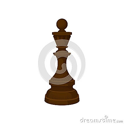 Brown wooden chess piece - king. Small figure of strategic board game. Leisure theme. Flat vector icon Vector Illustration