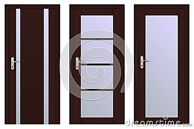 Brown wooden door with glass elements. Interior doors Vector Illustration