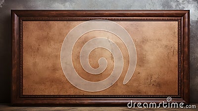 Brown Wooden Frame On Concrete Wall: Leatherhide Style Mockup Stock Photo