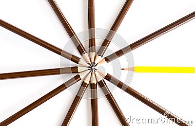 Brown wooden pencil arrange as circular with one of different pe Stock Photo