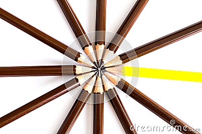 Brown wooden pencil arrange as circular with one of different Stock Photo