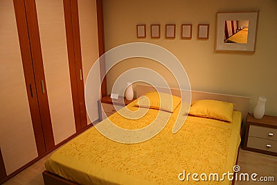 Brown yellow bedroom Stock Photo