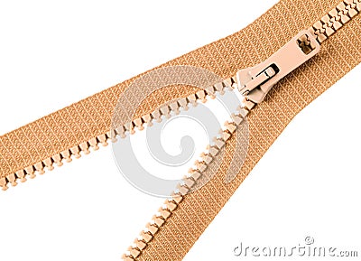 Brown zip with metal teeth Stock Photo