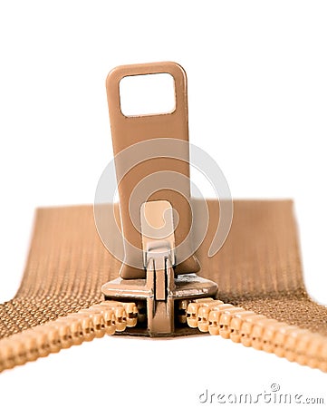 Brown zip with metal teeth Stock Photo