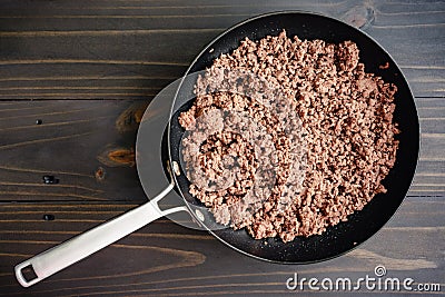 Browned Ground Beef in a Large Skillet Stock Photo