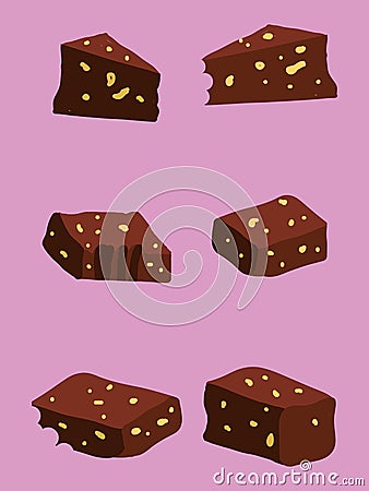 Brownie cartoon icon set. isolated on pink background in flat style vector design Vector Illustration