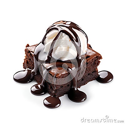 Brownie chocolate cake with ice cream Stock Photo