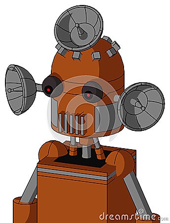 Brownish Droid With Dome Head And Vent Mouth And Red Eyed And Radar Dish Hat Stock Photo