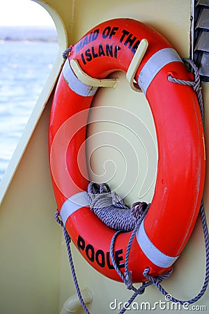 Brownsea, Dorset, England - June 02 2018: Lifebelt or lifebuoy o Editorial Stock Photo