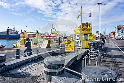 Brownsea Island Ferry ticket office and Ferry in Poole Harbour, Dorset, UK Editorial Stock Photo