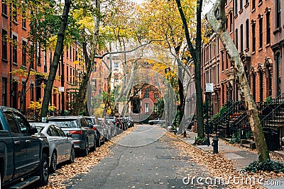 Brownstones and fall color in Brooklyn Heights, New York City Stock Photo
