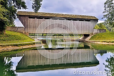 Brownsville Covered Bridge Reflection Stock Photo