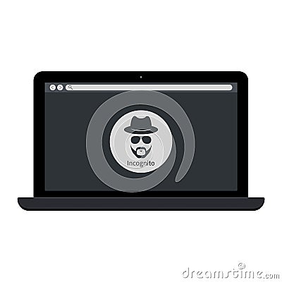 Browse in private Laptop with incognito icon. Web page on laptop Vector Illustration
