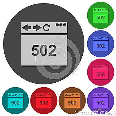 Browser 502 Bad gateway icons with shadows on round backgrounds Stock Photo