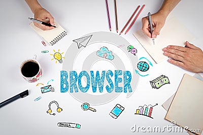 Browser Concept. The meeting at the white office table Stock Photo