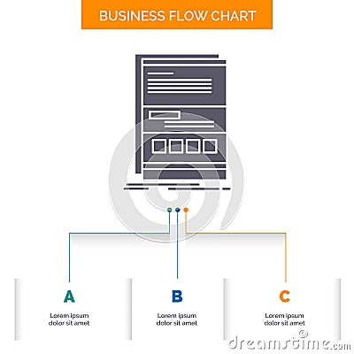 Browser, dynamic, internet, page, responsive Business Flow Chart Design with 3 Steps. Glyph Icon For Presentation Background Vector Illustration