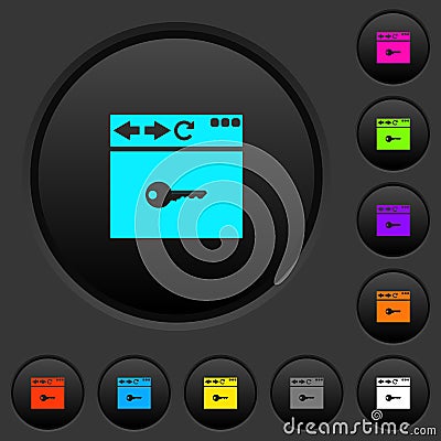 Browser encrypt dark push buttons with color icons Stock Photo