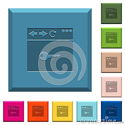 Browser encrypt engraved icons on edged square buttons Stock Photo